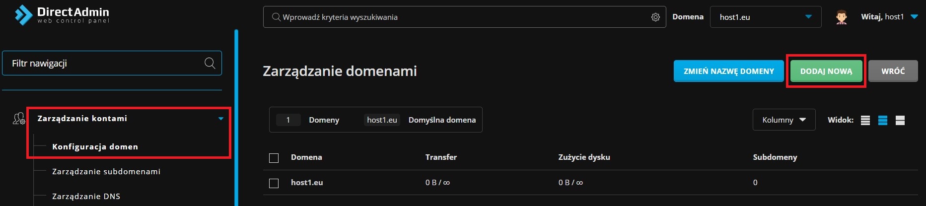 Jak dodać domenę w Direct Admin