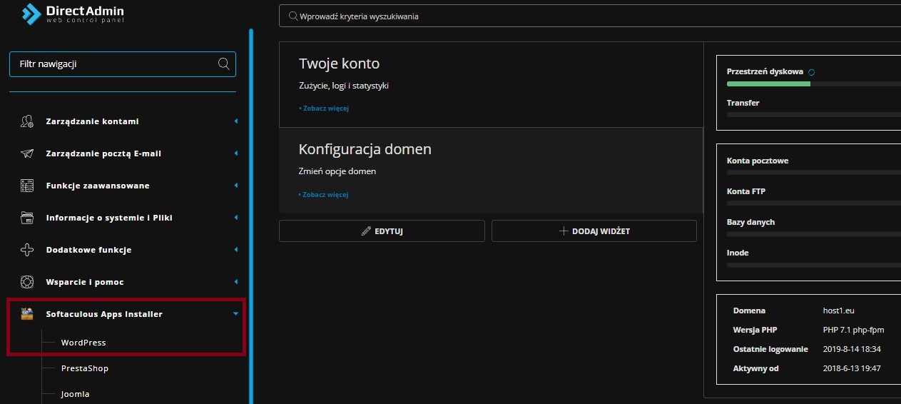 Jak zainstalować WordPress za pomocą autoinstalatora na hostingu Host1 w Direct Admin